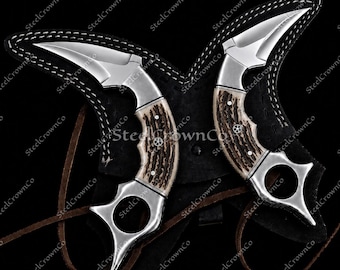 Juego de cuchillos karambit de acero D2 forjados a mano / Cuchillos de caza vikingos hechos a mano / Regalo personalizado para él