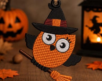 Freistehende Ohrringe mit Hexen-Eule aus Spitze, Stickmuster, Halloween-Ornament (Digitaler Download)