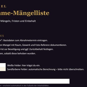 Bauabnahme-Mängelliste Excel | Objekt, Abnahmetermin, Mängel, Fristen und Übersicht | Undatierte Vorlage
