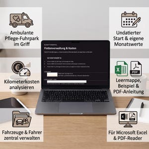 Home-Care Fleet Excel Template: Drivers, Monthly Mileage and Fuel Costs, German