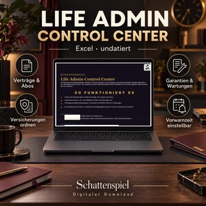 Life Admin Control Center Excel undatiert | Verträge, Versicherungen, Garantien und Wartungen