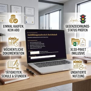 Excel-mall för utbildningslogg: Veckovisa rapporter, aktiviteter, timmar och kontrasignatur, tyska