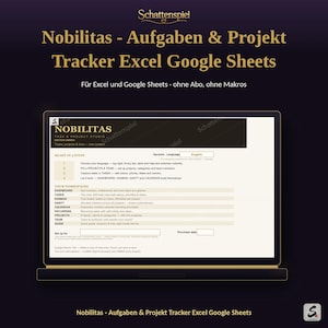Nobilitas — Aufgaben & Projekt Tracker Excel Google Sheets | Kanban Gantt Kalender Dashboard | 2 Editionen | DE und EN