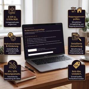Impuesto de modernización (Excel, sin fecha) | Métodos de cálculo 559 y 559e, costes, subvenciones e importe del impuesto | Alemán