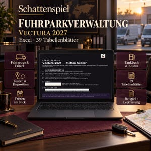 Flotthantering Excel 2027 | Fordon, deadlines, rutter och kostnader i 39 ark