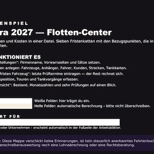 2027 German Fleet Management Excel Template – Vehicle Deadlines, Dispatch and Costs