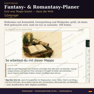Fantasy Weltenbau Planer PDF deutsch | Magiesystem Karte Völker plotten | Romantasy mit Weltprobe | 108 Seiten A4 A5 + Goodnotes