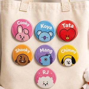 BTS Mascot Friends Arirang Buttons – Cute K-Pop Character Pin Set, Bag Pins & Backpack Accessories