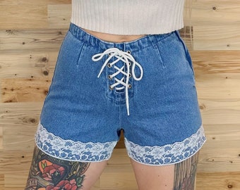 Vintage Lace Up Jean Shorts / Size 27