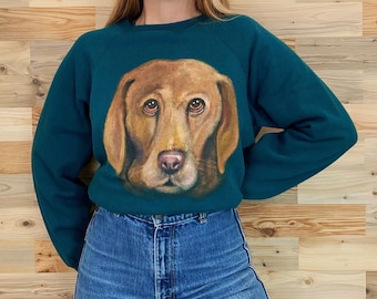 Sweat-shirt doux pour chien kitsch peint à la main des années 80