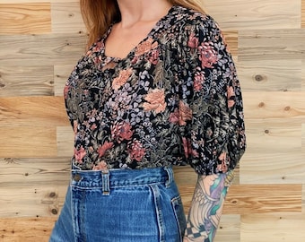 Vintage 60's Flouncy Lightweight Floral Cropped Blouse