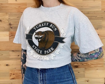 Vintage Turkey Run State Park Indiana Nature Raccoon Souvenir Tee Shirt T-Shirt