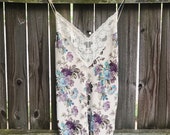 Vintage Ivory Lace Floral Rose Print Cami Lingerie Dress Women 39 s size Small S Medium M