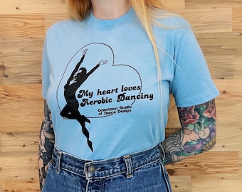 T-shirt vintage My Heart Loves Aerobic Dancing des années 80