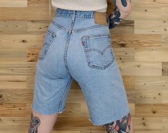 Levi's 501 Vintage Long Cut Off Jean Shorts / Size 31 32