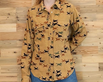 90's Western Vintage Wild Horses Pearl Snap Rodeo Shirt