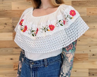 Embroidered Boho Gauze Oaxacan Off Shoulder Blouse Top