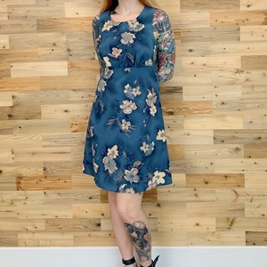 90&#39;s Floral Watercolor Vintage Babydoll Mini Dress