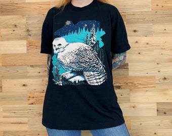 80's Vintage Snowy Owl Nature Tee Shirt T-Shirt