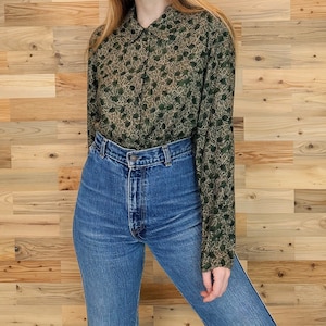 Vintage Pendleton Botanical Foliage Print Button Up Blouse Shirt Top