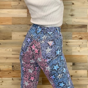 RARE Guess Vintage Stars Print Jeans / Size 24 XS