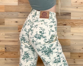 Vintage Floral Sage and Creme 90's Jeans / Size 26 27