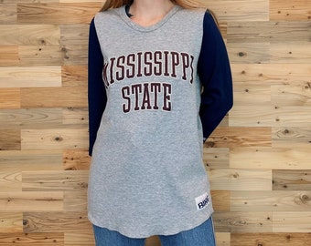 Vintage Mississippi State University Bulldogs Baseball-Style T Shirt Tee Shirt Top