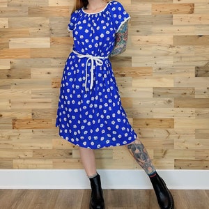 80&#39;s Soft Light Cotton Vintage Blue Summer Dress