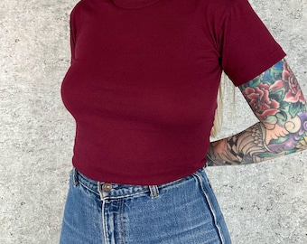 80's Vintage Russell Athletic Soft Burgundy Crewneck Tee Shirt T-Shirt