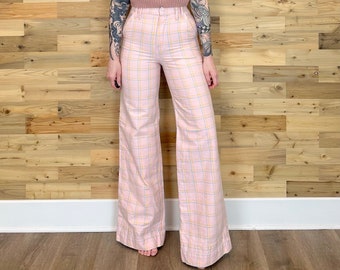 60's Vintage Pink Karierte Schlaghose aus Jeans / Größe 23 24