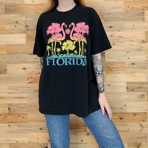 90&#39;s Vintage Florida Retro Flamingo Beach Travel Tee Shirt T-Shirt