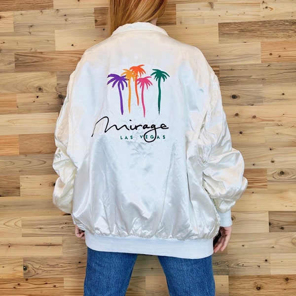 Vintage Mirage Las Vegas Hotel Casino White Pearl Satin Jacket / Size XXL