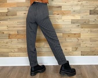 Vintage Grey Pinstriped High Rise Trouser Pants / Size 24 XS