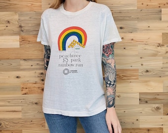 Vintage Paper Thin 80's Soft Retro Peachtree Park Rainbow Run Atlanta Georgia Tee Shirt T-Shirt