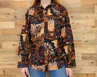 Vintage Western Rodeo Button Up Southwest Printed Shirt