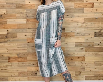 70's Striped Textured Knit Midi Dress with Pockets