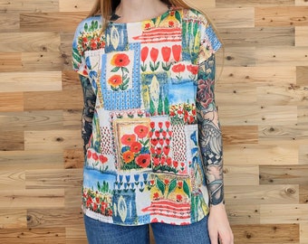 Vintage Colorful Painting Art Print Lightweight Summer Blouse