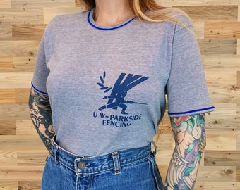 70's Vintage University of Wisconsin-Parkside Fencing Ringer Tee Shirt T-Shirt