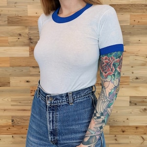 Vintage 80's Paper Thin Soft Baby Ringer Tee Shirt T-shirt / Youth
