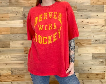 80's Denver Pioneers Hockey Worn Faded Vintage T Shirt