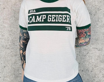 1978年ヴィンテージBSAキャンプガイガー70年代リンガーTシャツTシャツ 
