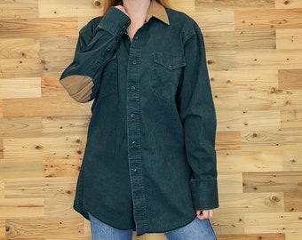 Wrangler Vintage Forest Green Pearl Snap Western Rodeo Shirt Top