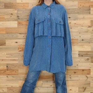 Vintage Silk Blue Ruffled Button Up Blouse image 2