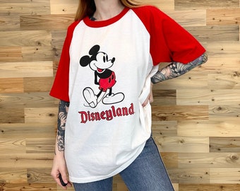 80's Disneyland Vintage Mickey Mouse Raglan Tee Shirt T-Shirt