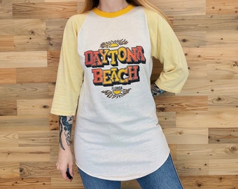 70's Vintage Daytona Beach Florida Retro Raglan Tee Shirt T-Shirt