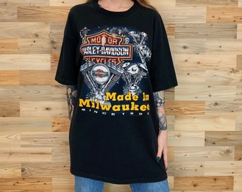 Vintage Harley Davidson Motorcycles Thrashed Made in Milwaukee Tee Shirt T-Shirt