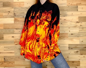 Wrangler Vintage Western Flames and Bulls Rodeo Shirt