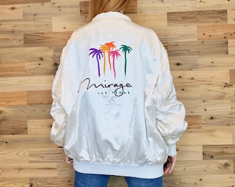 Vintage Mirage Las Vegas Hotel Casino White Pearl Satin Jacket / Size XXL