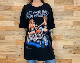 Emblème Harley Davidson 3D 1993 Bad Ass Boys Have Bad Ass Toys Biker Tee Shirt