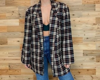 Vintage Plaid Wool Blazer Jacket